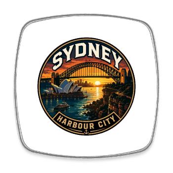 Sydney Harbour City Vintage Travel Badge - Square fridge magnet - white - Front