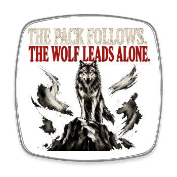 The Wolf Leads Alone Lone Wolf Gym Motivation Tee - Square fridge magnet - white - Front