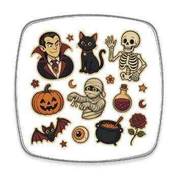 Spooky Halloween Sticker Set - Square fridge magnet - white - Front