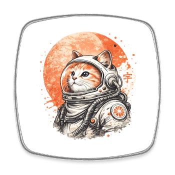 Astronauts Cat in Space – Japanese Retro - Square fridge magnet - white - Front