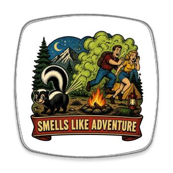 Funny Skunk Camping Adventure Retro Art - Square fridge magnet - white - Front