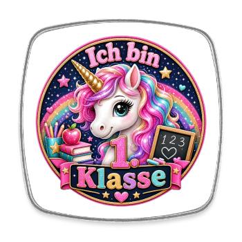 Ich bin 1. Klasse Einhorn - Viereckiger Kühlschrankmagnet - Weiß - Vorne