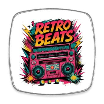 Retro Beats Boombox Neon Vibe - Square fridge magnet - white - Front