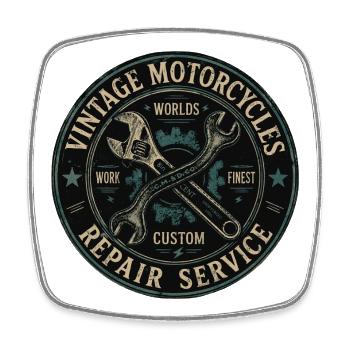 Vintage Motorcycle Repair Shield - Square fridge magnet - white - Front