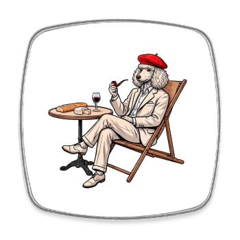 French Poodle Wine & Cheese Funny Original Design - Square fridge magnet - white - Front