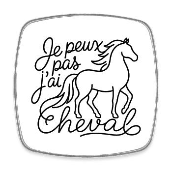 Je peux pas j'ai cheval – line art - Magnet carré - blanc - Devant