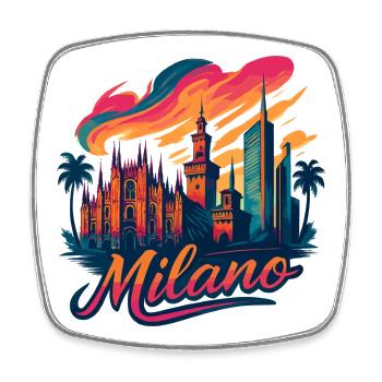 Milano Skyline: Epische Mailand Kunst in Stil - Viereckiger Kühlschrankmagnet - Weiß - Vorne