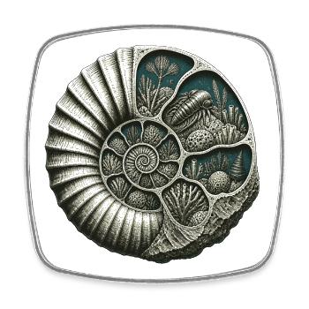 Ammonite Fossil Prehistoric Reef Cutaway - Square fridge magnet - white - Front