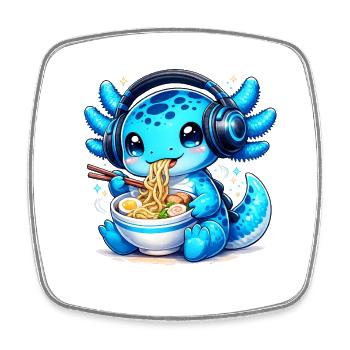 Axolotl de Kawaii avec casque et jeux de ramen - Magnet carré - blanc - Devant
