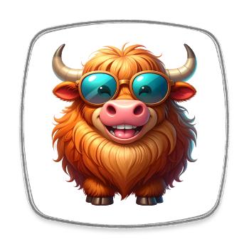 Cool Highland Cattle avec des lunettes de soleil – Bande dessinée - Magnet carré - blanc - Devant