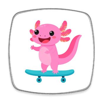 Kawaii Axolotln on Skateboard – Cute Animal - Square fridge magnet - white - Front