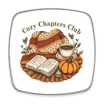 Cozy Chapters Club Reading Fall - Square fridge magnet - white - Front