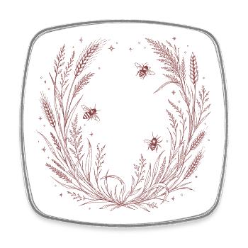 Grain wreath with bees - Square fridge magnet - white - Front