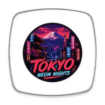 Tokyo Neon Nights Vintage Travel Badge - Square fridge magnet - white - Front