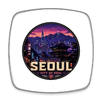 Seoul City of Soul Korea Vintage Travel Badge - Square fridge magnet - white - Front