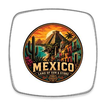 Insigne de Soleil et Pierre de Voyage Vintage du Mexique - Magnet carré - blanc - Devant