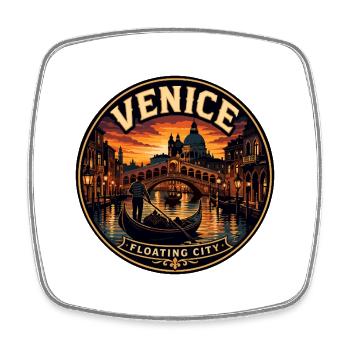 Venice Floating City Vintage Travel Badge - Square fridge magnet - white - Front