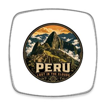 Peru Lost in the Clouds Vintage Badge - Square fridge magnet - white - Front