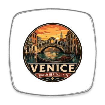 Venice Grand Canal Gondola Vintage Badge - Square fridge magnet - white - Front