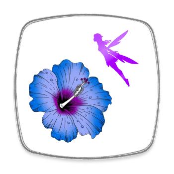 Hibiscus and flying fairies silhouette - Square fridge magnet - white - Front