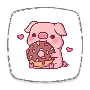 Cute Pig Munching On Chocolate Donut With Sprinkle - Square fridge magnet - white - Front