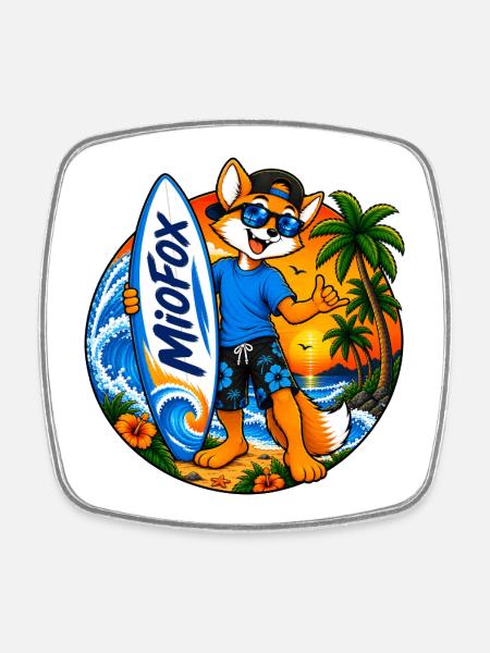 33_Miofox_Surfer4 - Square fridge magnet - white