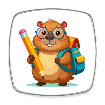 Beaver for school enrollment – start of school with pencil - Square fridge magnet - white - Front