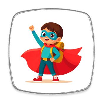 Superhero for school enrollment – Back to school with a satchel - Square fridge magnet - white - Front
