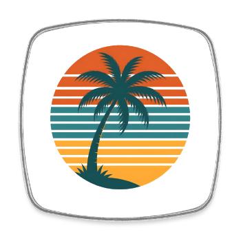 Retro Sunset with Palm Tree – Vintage 70s - Square fridge magnet - white - Front