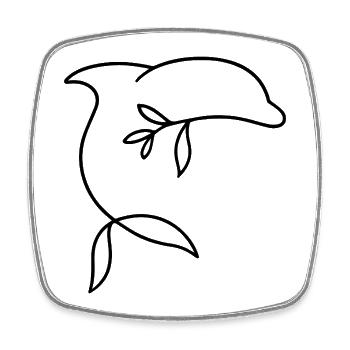 Minimalist dolphin with leaf fin - Square fridge magnet - white - Front