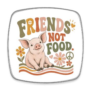Friends Not Food Pig Vegan Rétro - Magnet carré - blanc - Devant