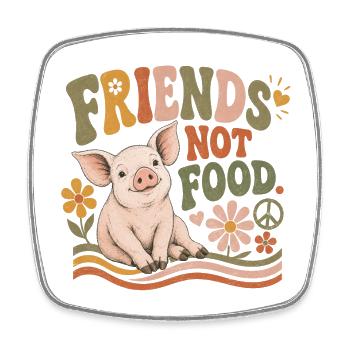 Friends Not Food Pig Vegan Rétro - Magnet carré - blanc - Devant