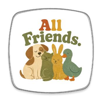 All Friends Animals Vegan Animal Rights Retro - Square fridge magnet - white - Front