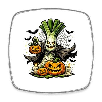 Spooky pumpkin magic with a ghost - Square fridge magnet - white - Front