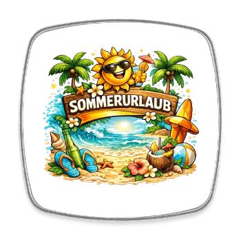 Sonnenurlaub am Strand - Viereckiger Kühlschrankmagnet - Weiß - Vorne