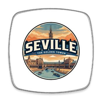 Retro Seville Plaza de Espana Badge - Square fridge magnet - white - Front