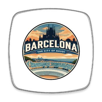 Insigne rétro Barcelone de la Sagrada Familia - Magnet carré - blanc - Devant