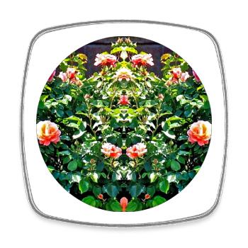 Motif de miroir en cercle de rose - Magnet carré - blanc - Devant
