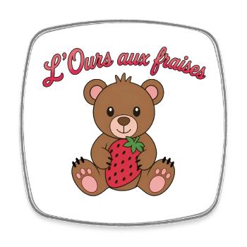 L'ours aux fraises - Magnet carré - blanc - Devant