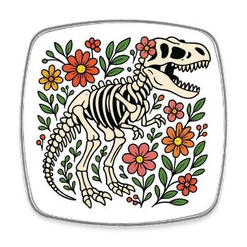T Rex Skeleton with Flowers - Square fridge magnet - white - Front