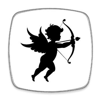 Silhouette de Cupidon avec arc flèche - Magnet carré - blanc - Devant