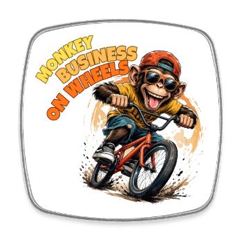 Monkey Riding BMX Bicycle Art - Square fridge magnet - white - Front