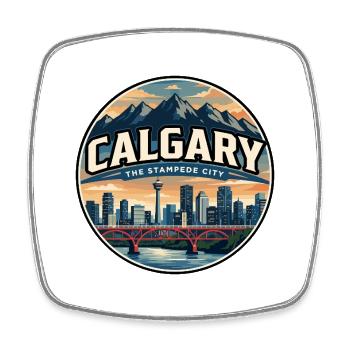 Retro Calgary Peace Bridge Travel Badge - Square fridge magnet - white - Front
