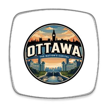 Retro Ottawa Parliament Travel Badge - Square fridge magnet - white - Front