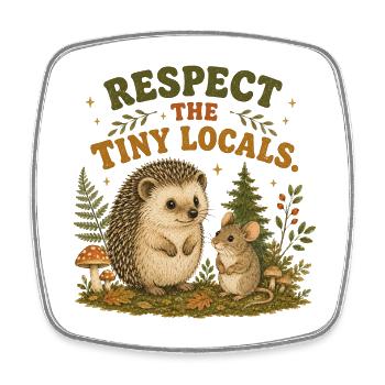 Respect The Tiny Locals Hedgehog Retro - Square fridge magnet - white - Front