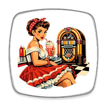 50s Diner Pin-Up: Retro Rockabilly Style - Square fridge magnet - white - Front