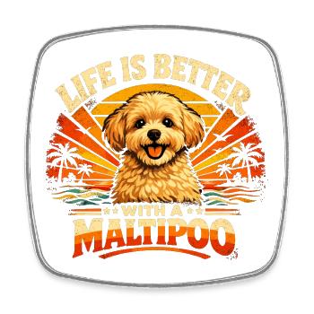 Maltipoo Retro Shirt | 70s Sunset Vintage Dog - Square fridge magnet - white - Front