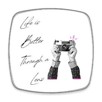 Life Is Better Through A Lens Vintage Camera Art - Square fridge magnet - white - Front
