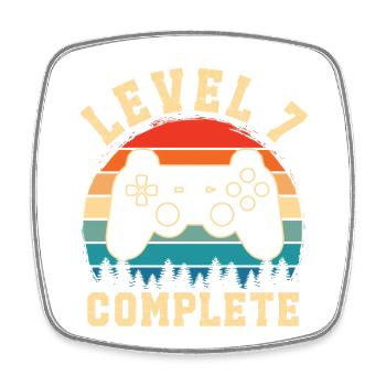 level 7 complete – Child 7 years old - Square fridge magnet - white - Front