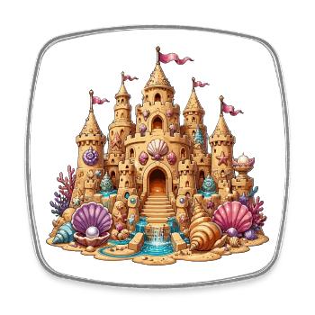 Beach sandcastle with shells - Square fridge magnet - white - Front